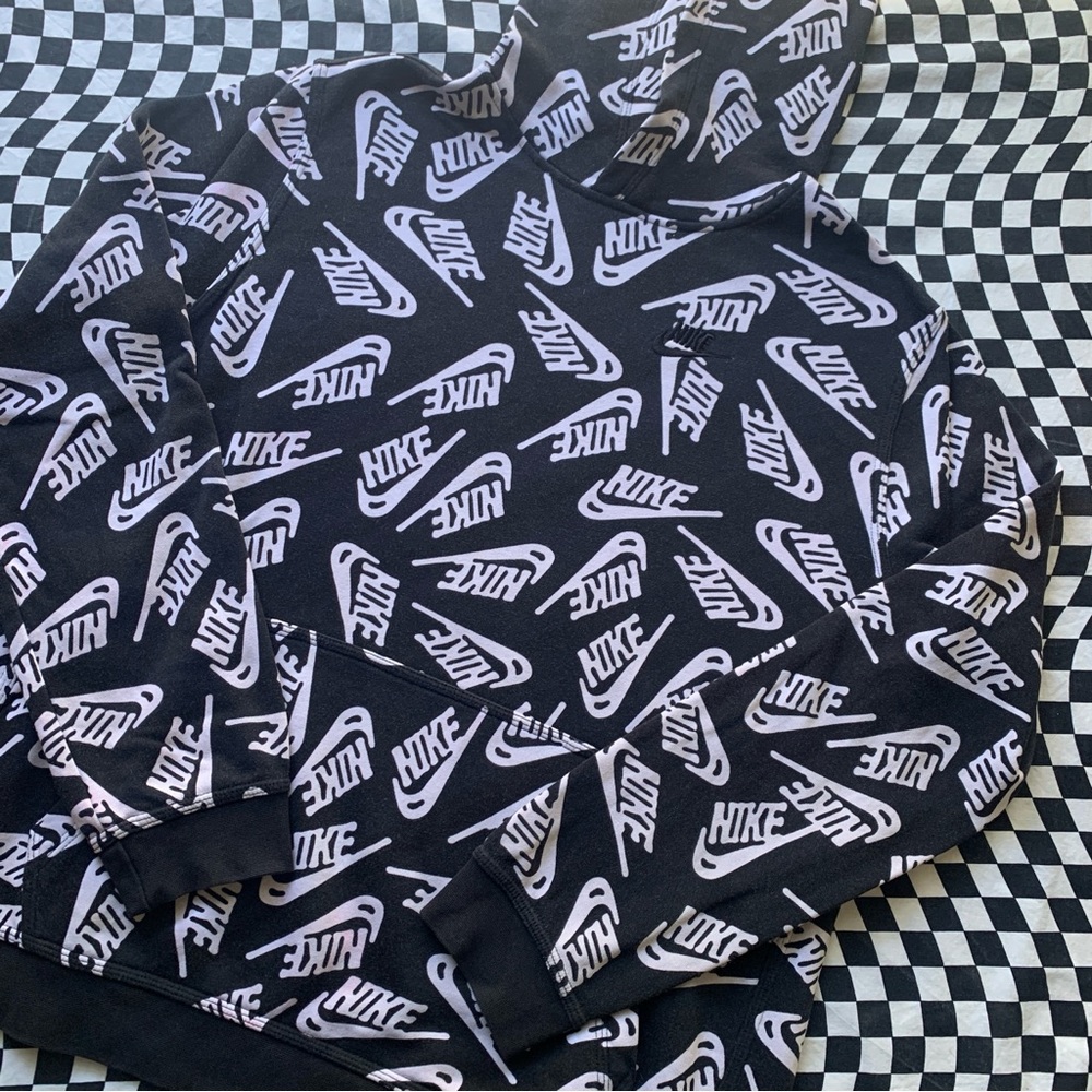 Nike Hoodie Logo Print Black and White